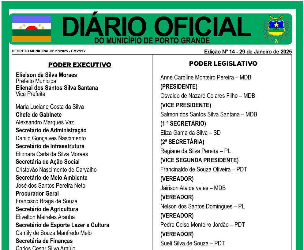 DIÁRIO OFICIAL - EDIÇÃO 14 - 29 DE JANEIRO DE 2025